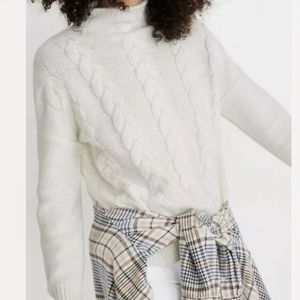 Madewell Grenville Cable‎ Knit Mock Neck Sweater Antique Cream Sz S.